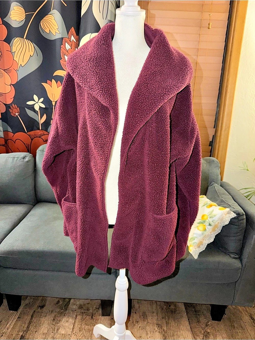 Koolaburra by UGG Sherpa Fleece Shawl Collar Cardigan Purple XL